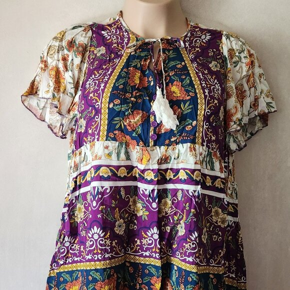 Kaywide Tops - Kaywide blouse sz XXL boho paisley purple yellow EUC